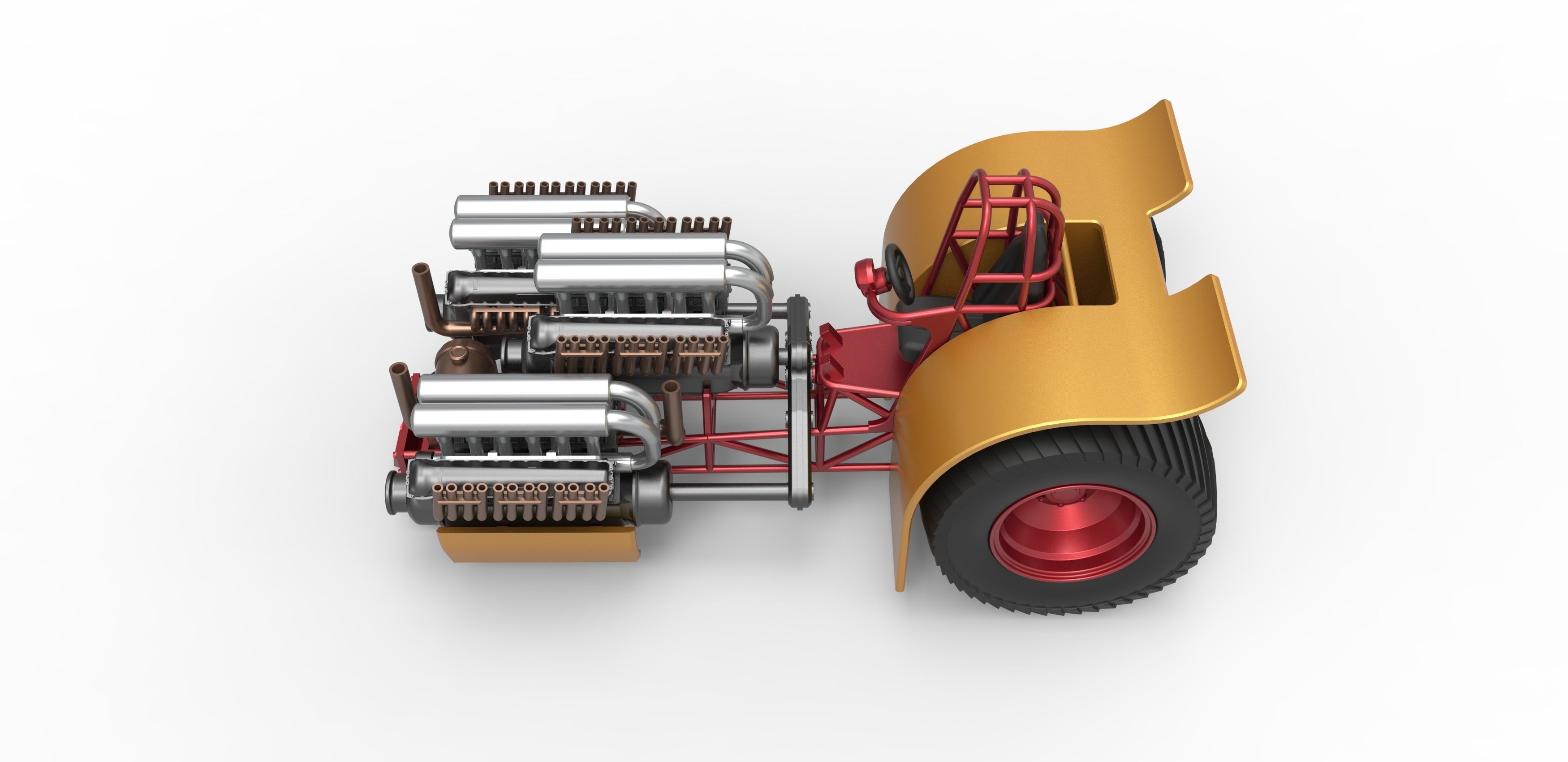 Pulling tractor with 3 engines V12 Scale 1 to 25 3D print model_8