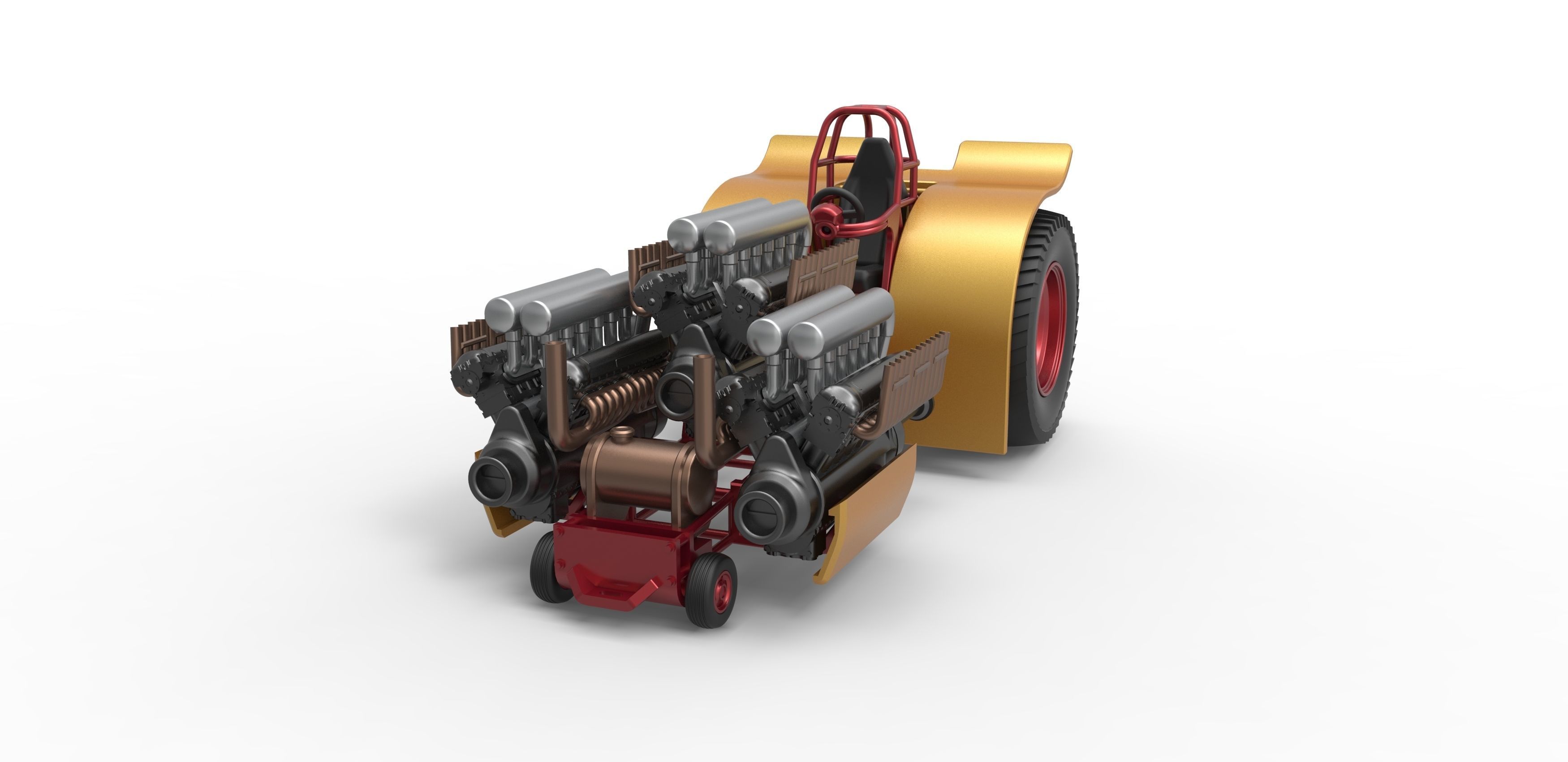 Pulling tractor with 3 engines V12 Scale 1 to 25 3D print model_3