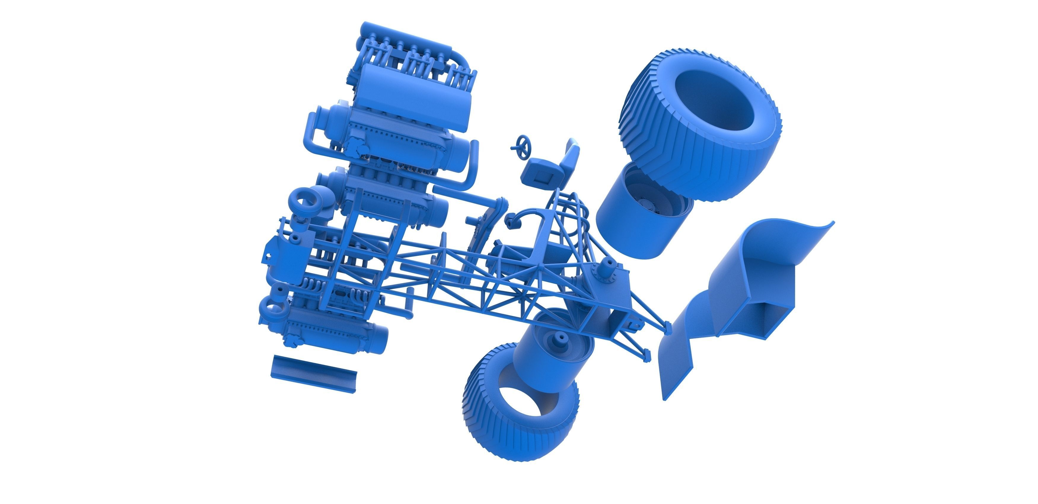 Pulling tractor with 3 engines V12 Scale 1 to 25 3D print model_29