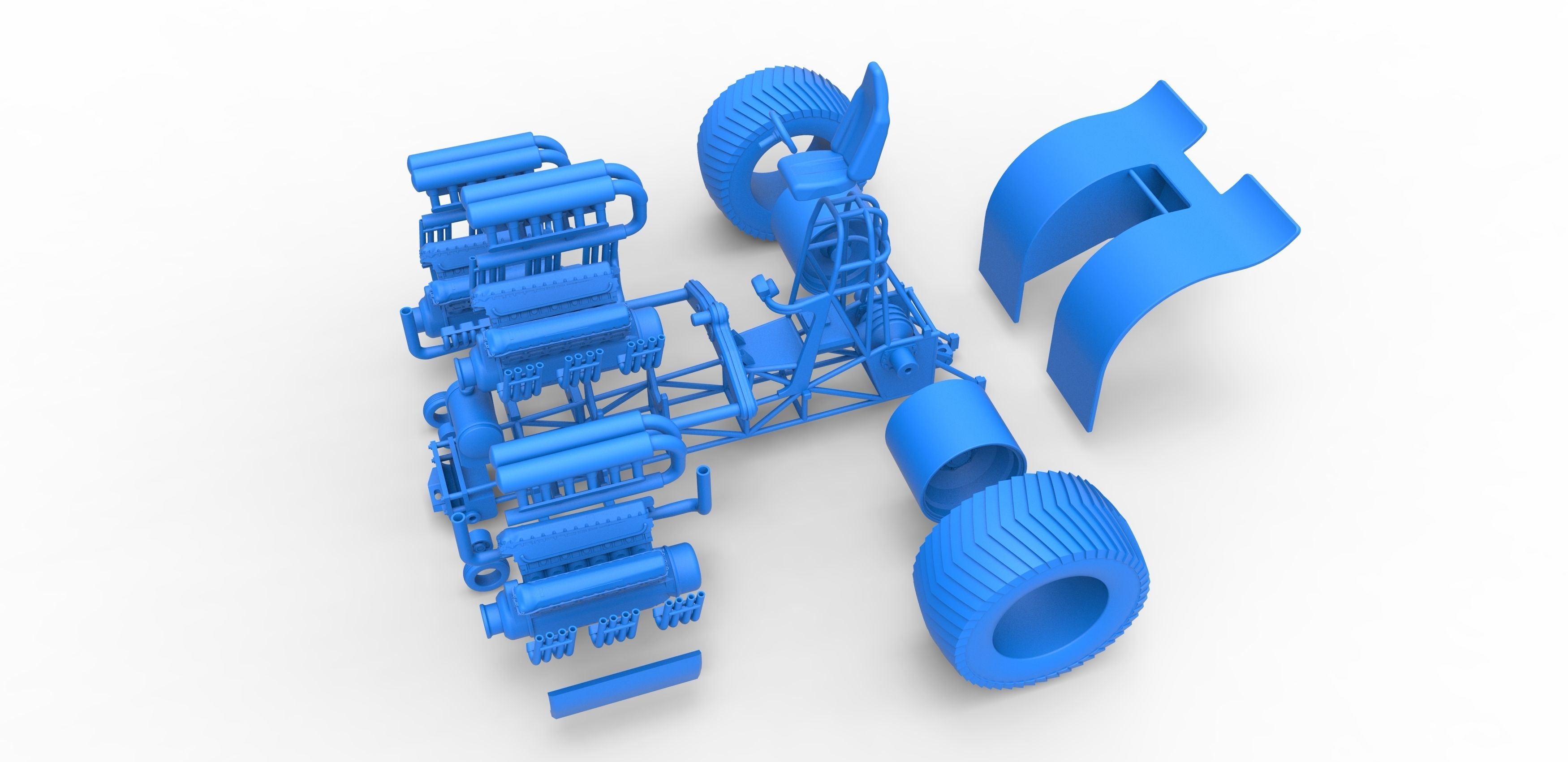 Pulling tractor with 3 engines V12 Scale 1 to 25 3D print model_28
