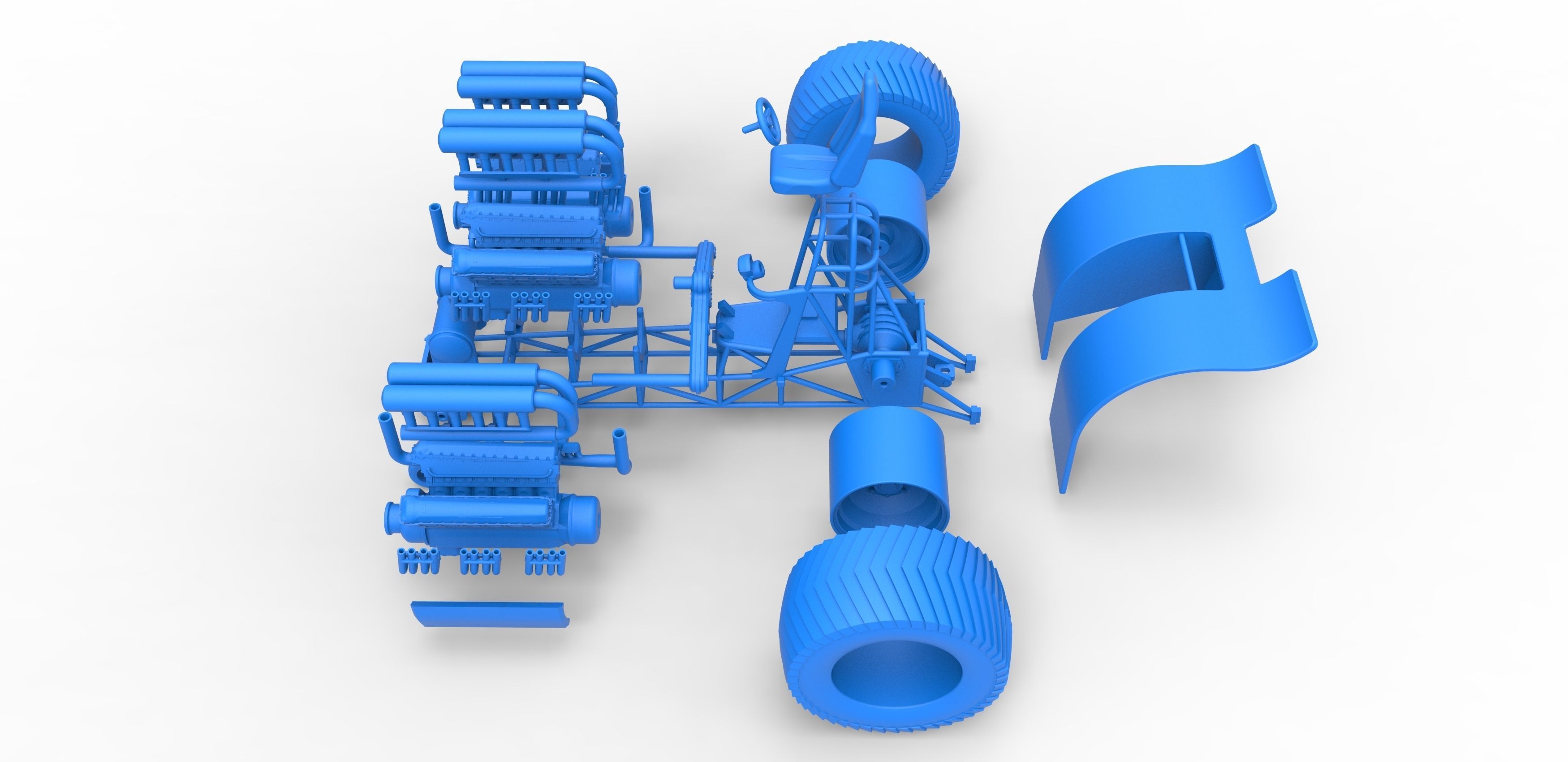 Pulling tractor with 3 engines V12 Scale 1 to 25 3D print model_32