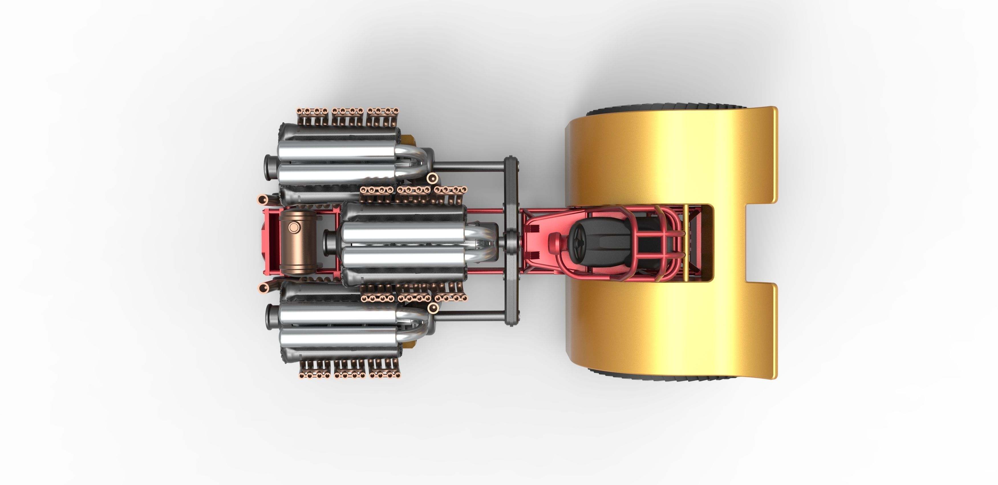 Pulling tractor with 3 engines V12 Scale 1 to 25 3D print model_9