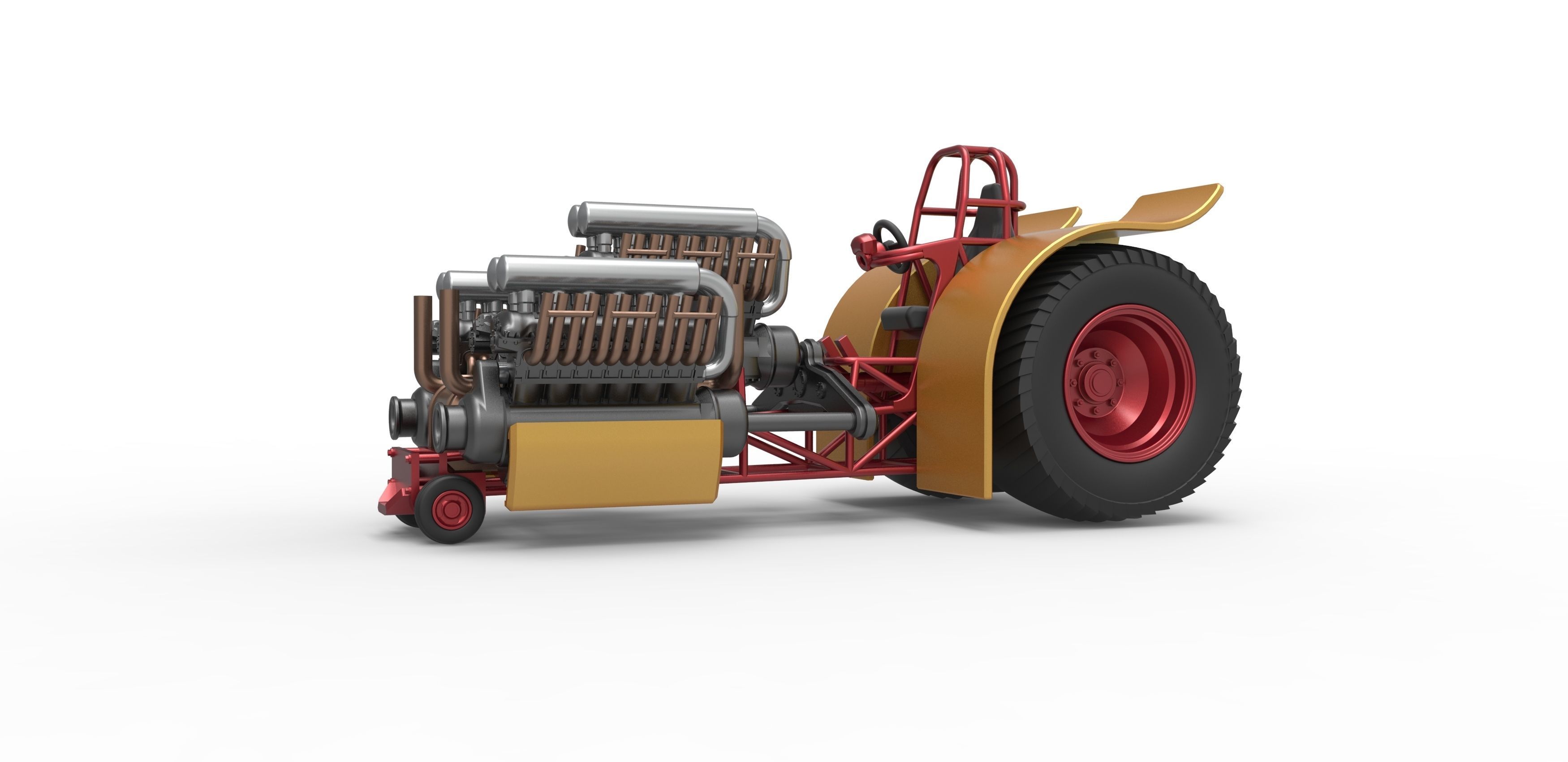 Pulling tractor with 3 engines V12 Scale 1 to 25 3D print model_2