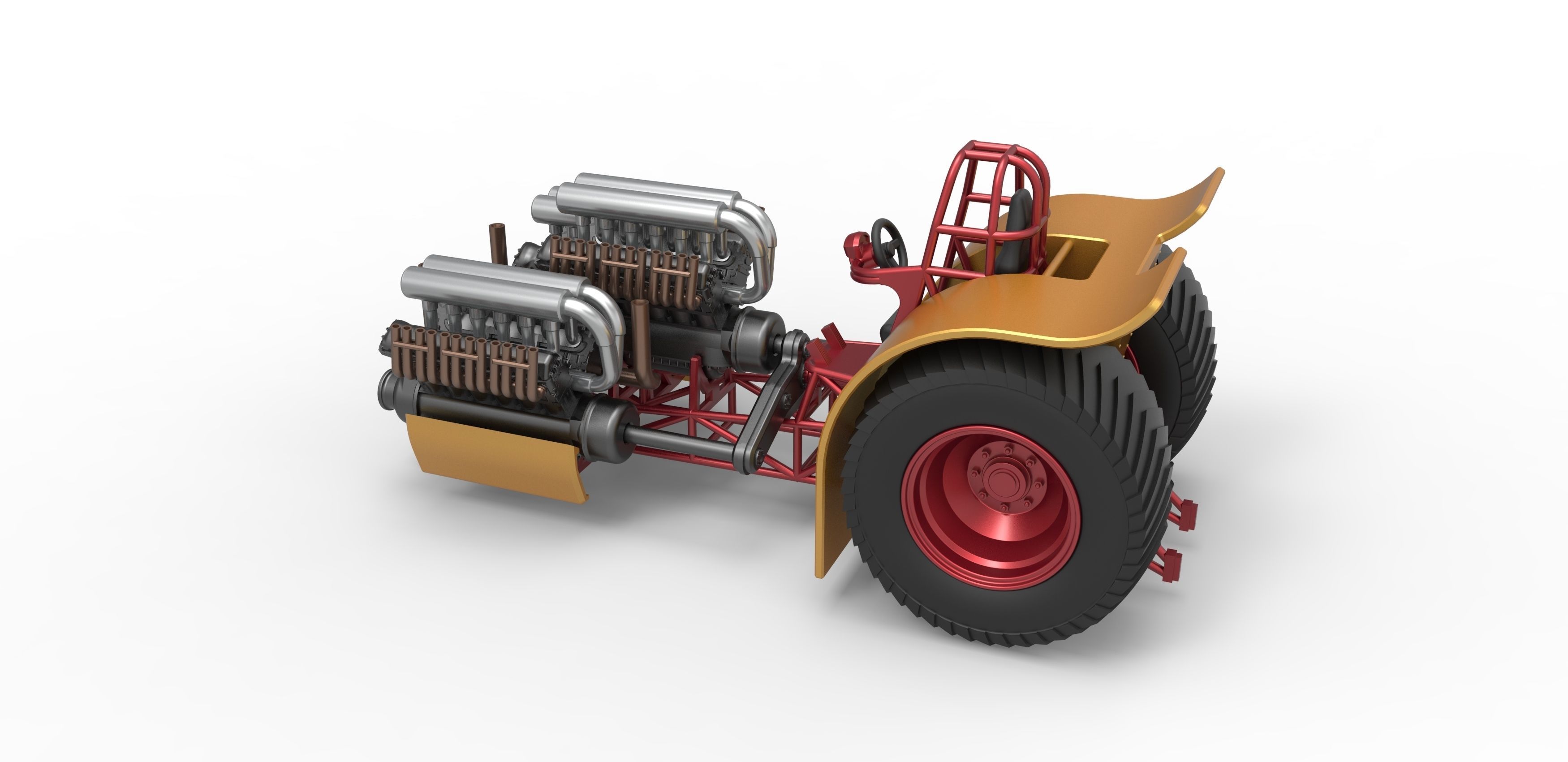Pulling tractor with 3 engines V12 Scale 1 to 25 3D print model_10