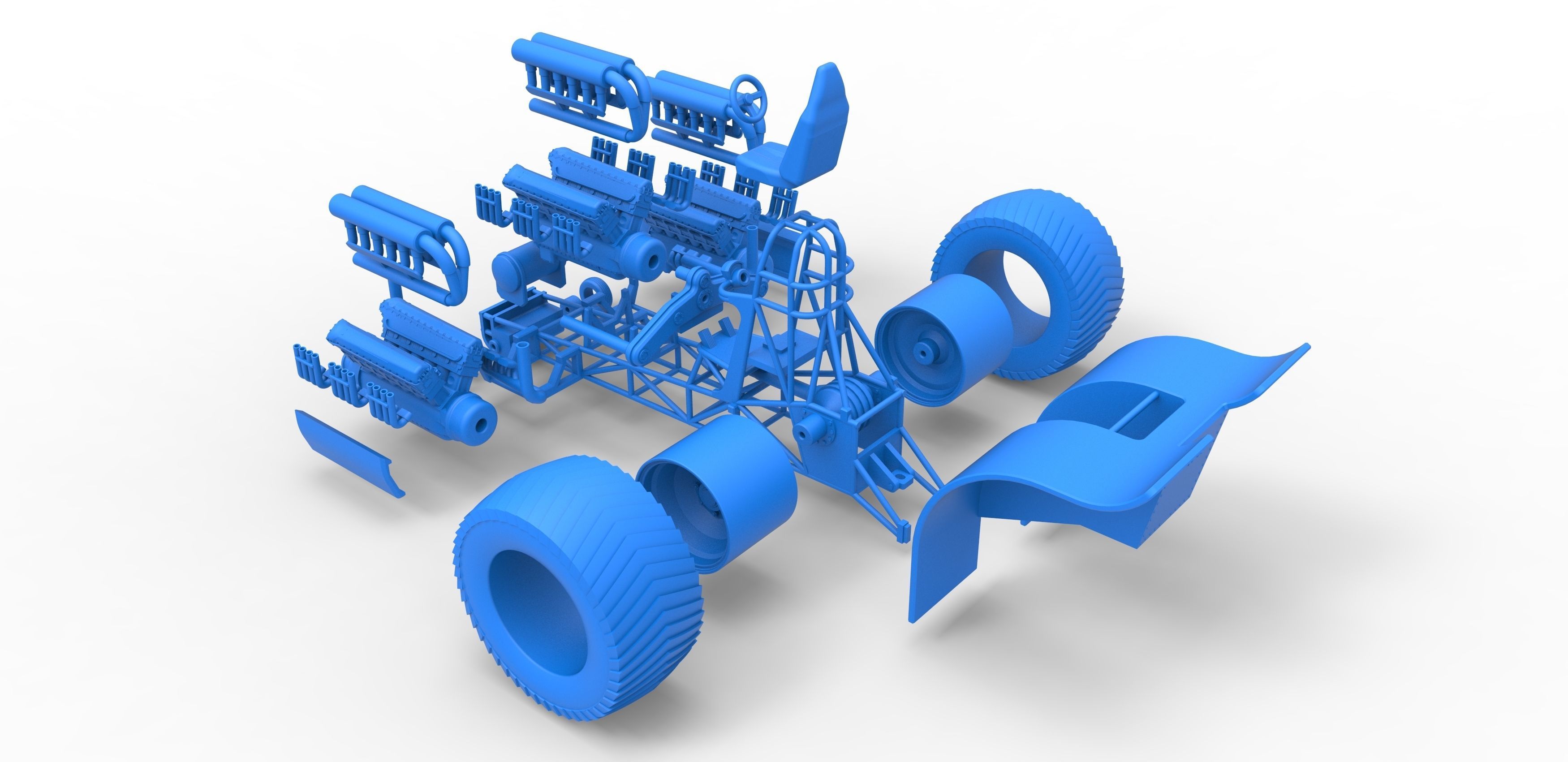 Pulling tractor with 3 engines V12 Scale 1 to 25 3D print model_33