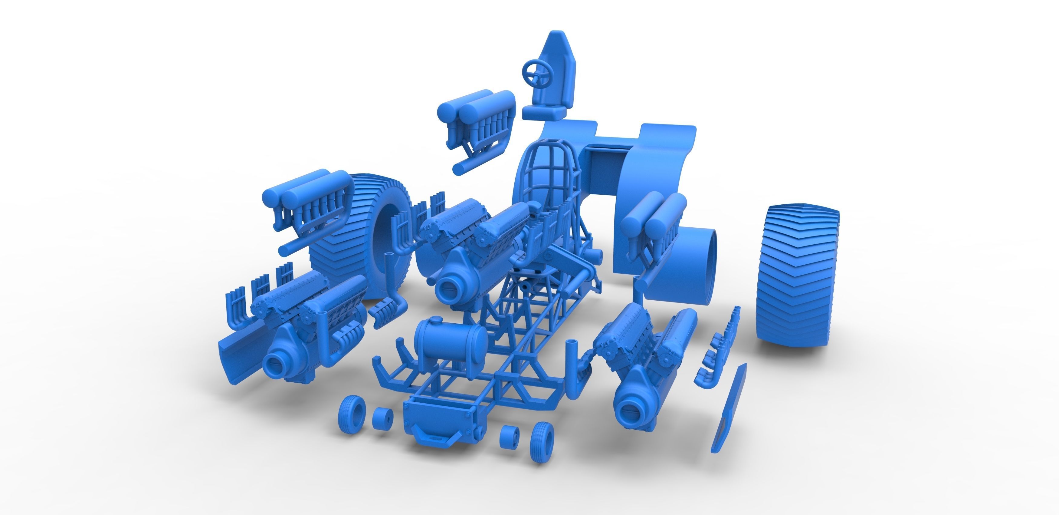Pulling tractor with 3 engines V12 Scale 1 to 25 3D print model_30