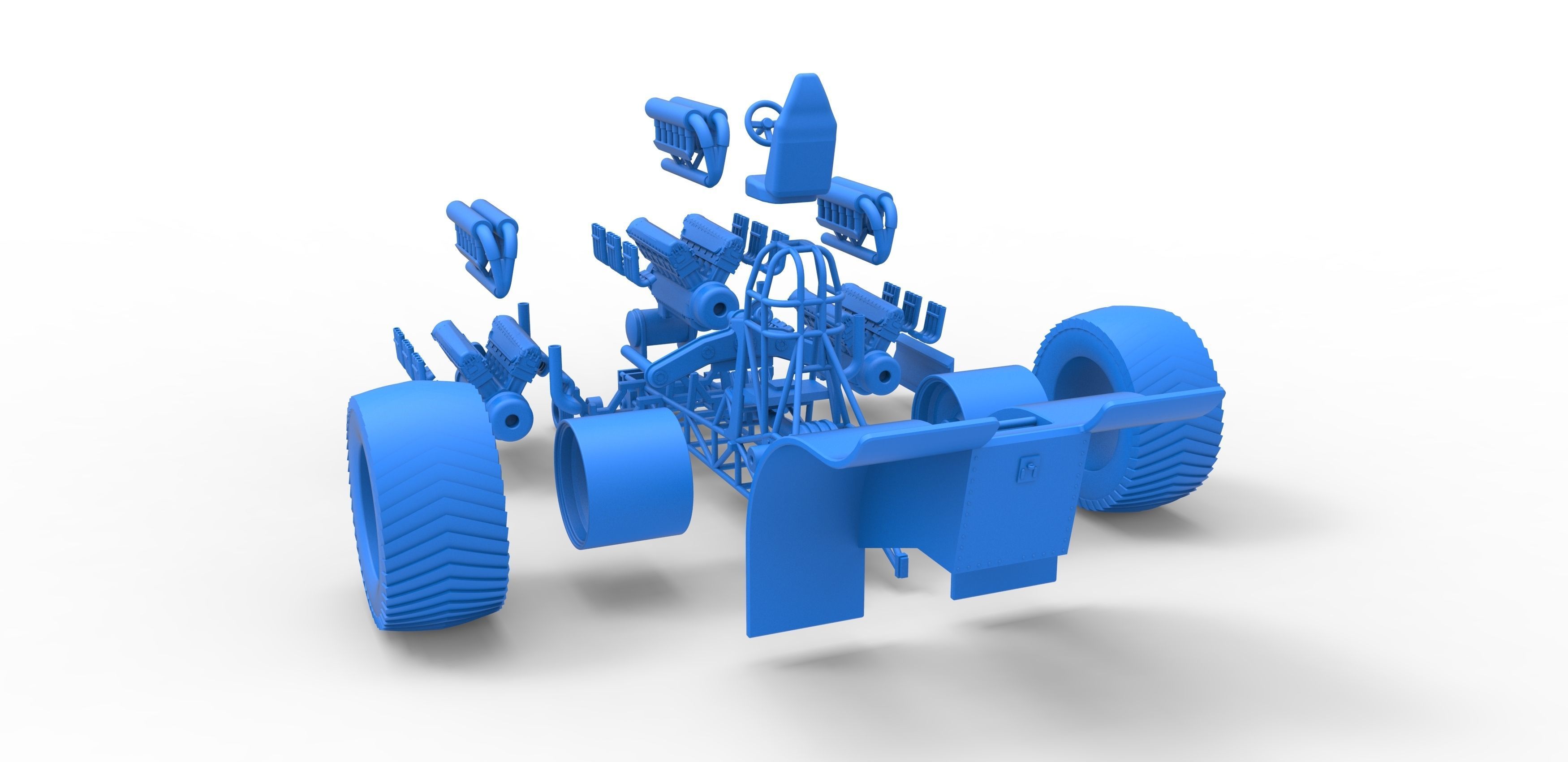Pulling tractor with 3 engines V12 Scale 1 to 25 3D print model_34