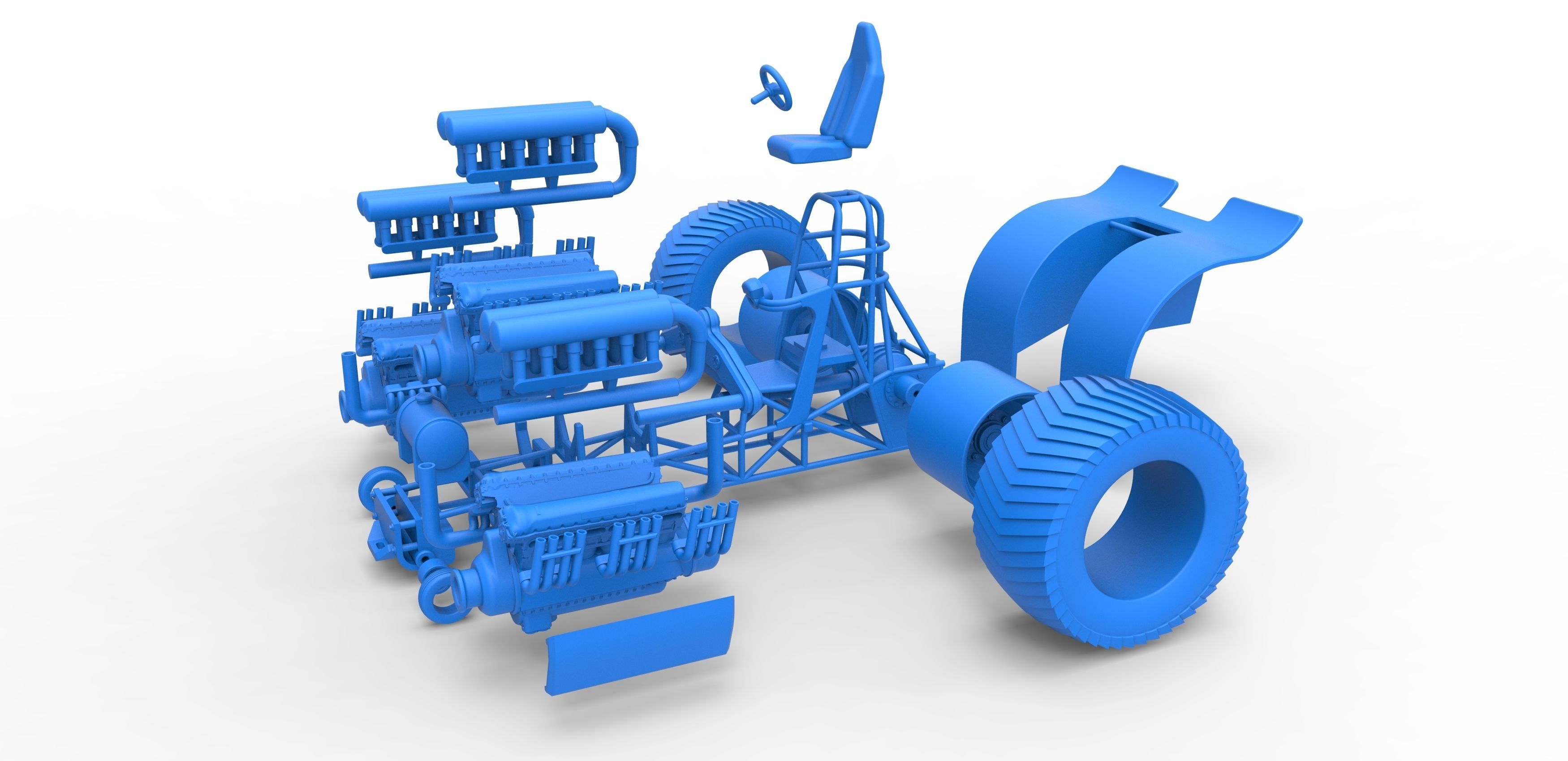 Pulling tractor with 3 engines V12 Scale 1 to 25 3D print model_27
