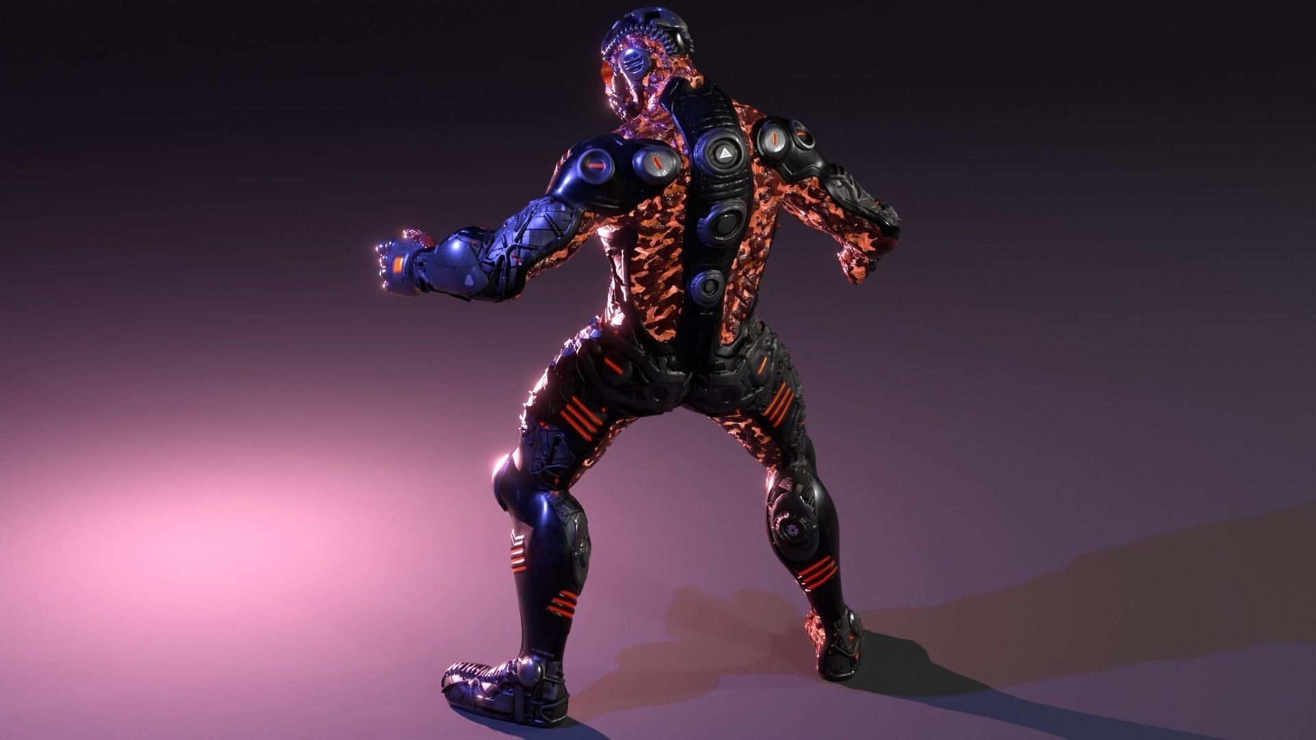 MechOrg Humanoid Cyborg Creature Rigged 3D Character Low-poly 3D model_11