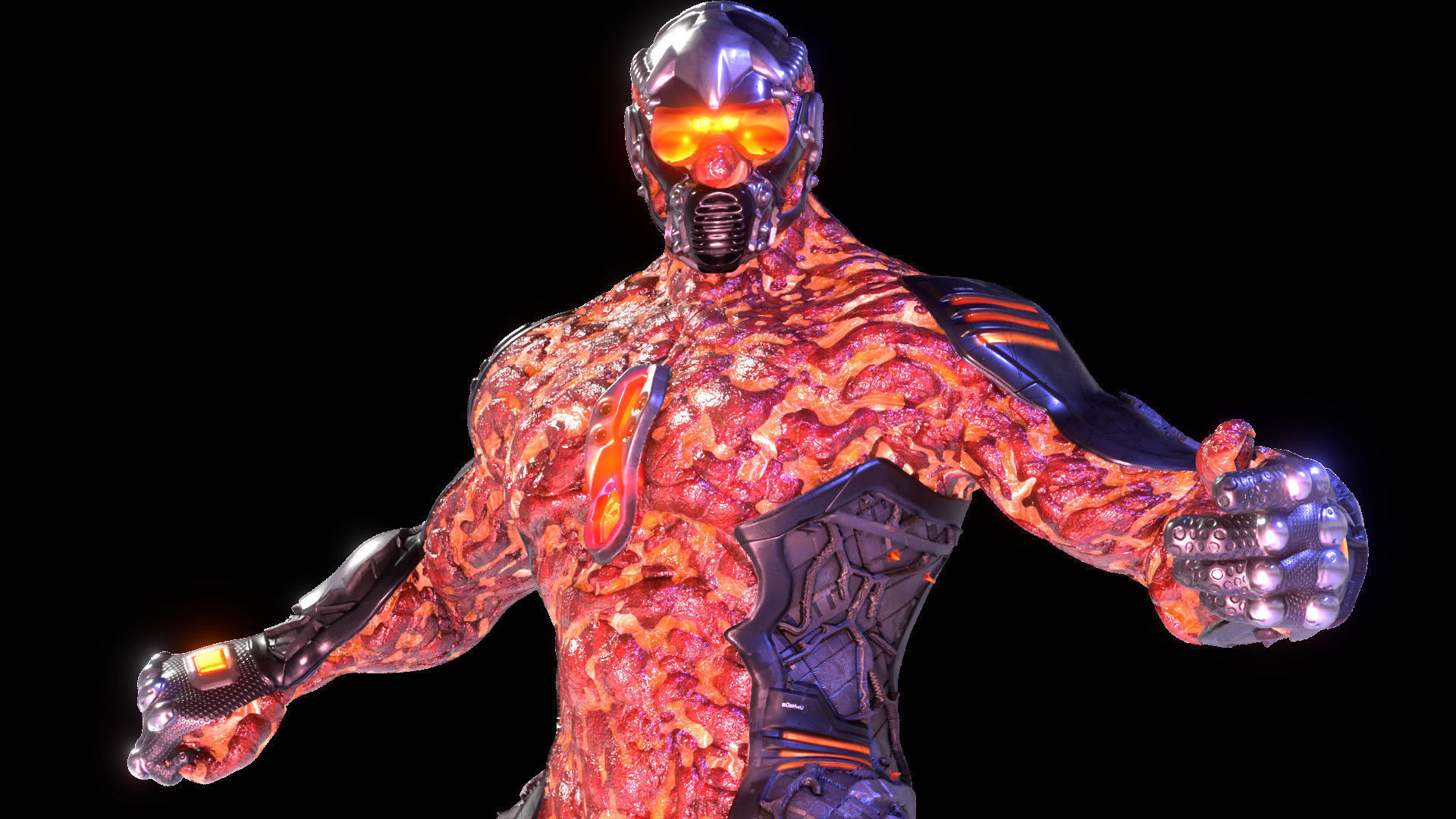 MechOrg Humanoid Cyborg Creature Rigged 3D Character Low-poly 3D model_6