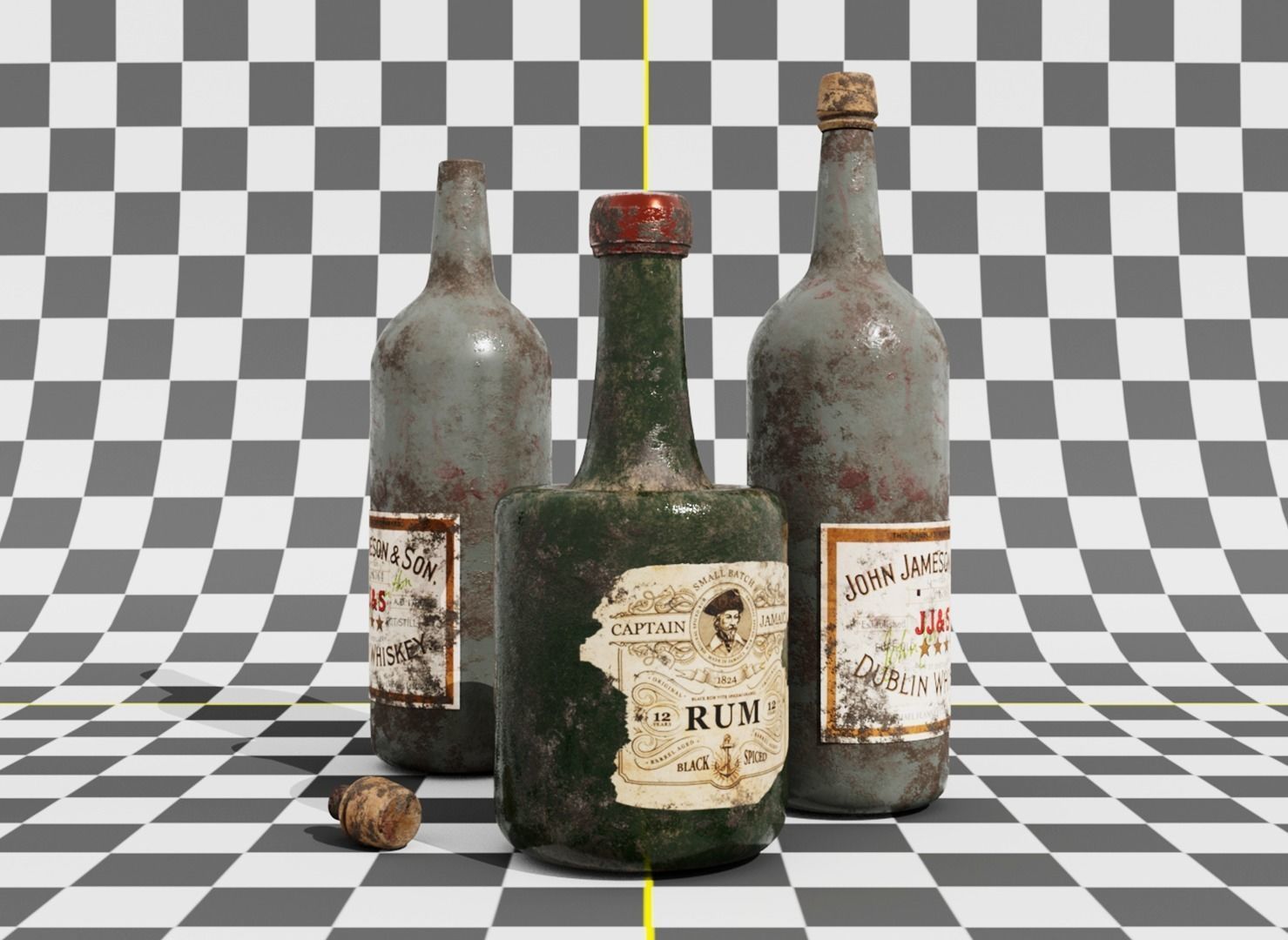 Rum Bottles Low-poly 3D model_4