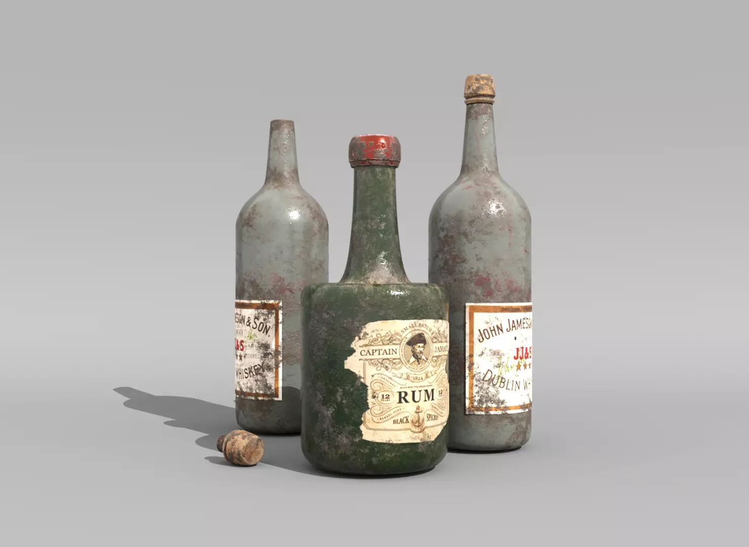 Rum Bottles Low-poly 3D model_0