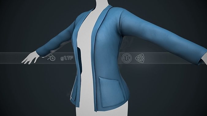  Female Blue Jacket Style 2 Low-poly 3D model