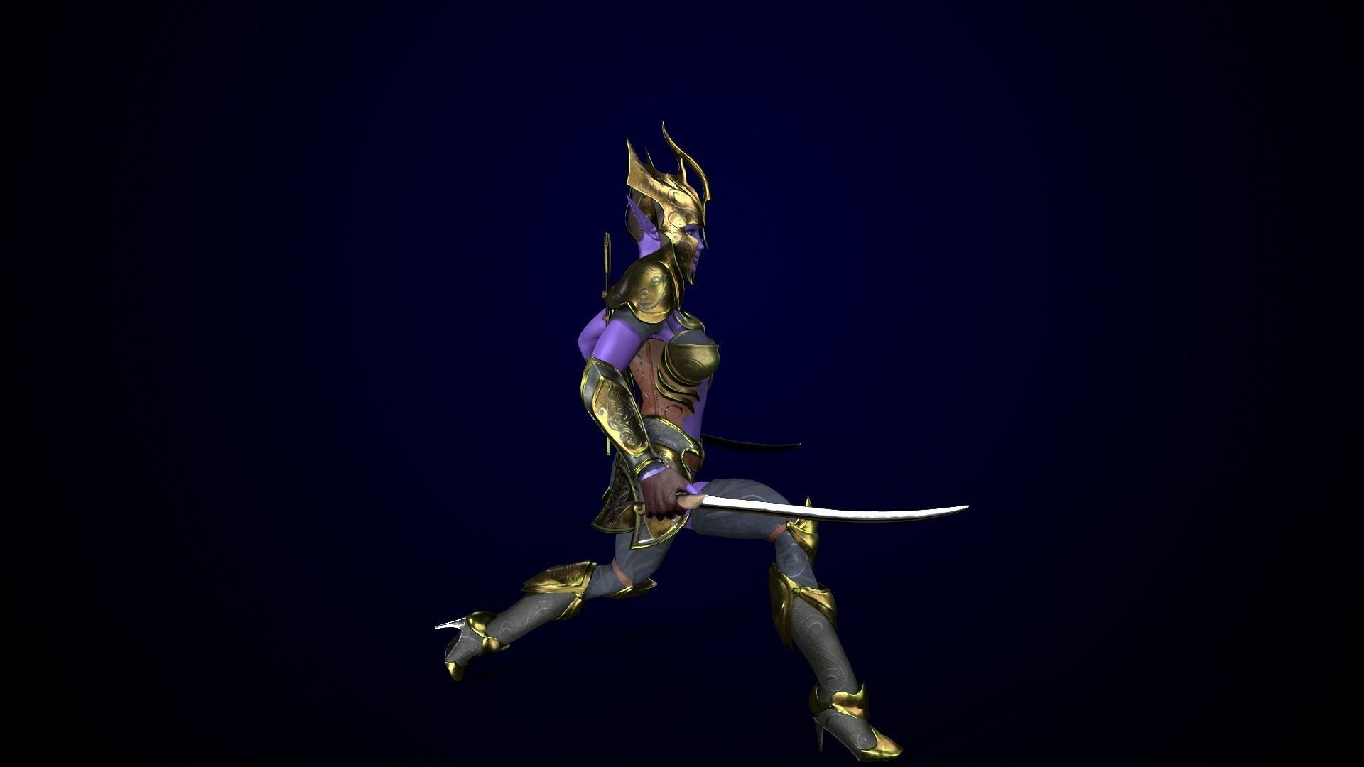 Low-poly game model  Elf Girl Low-poly 3D model_11