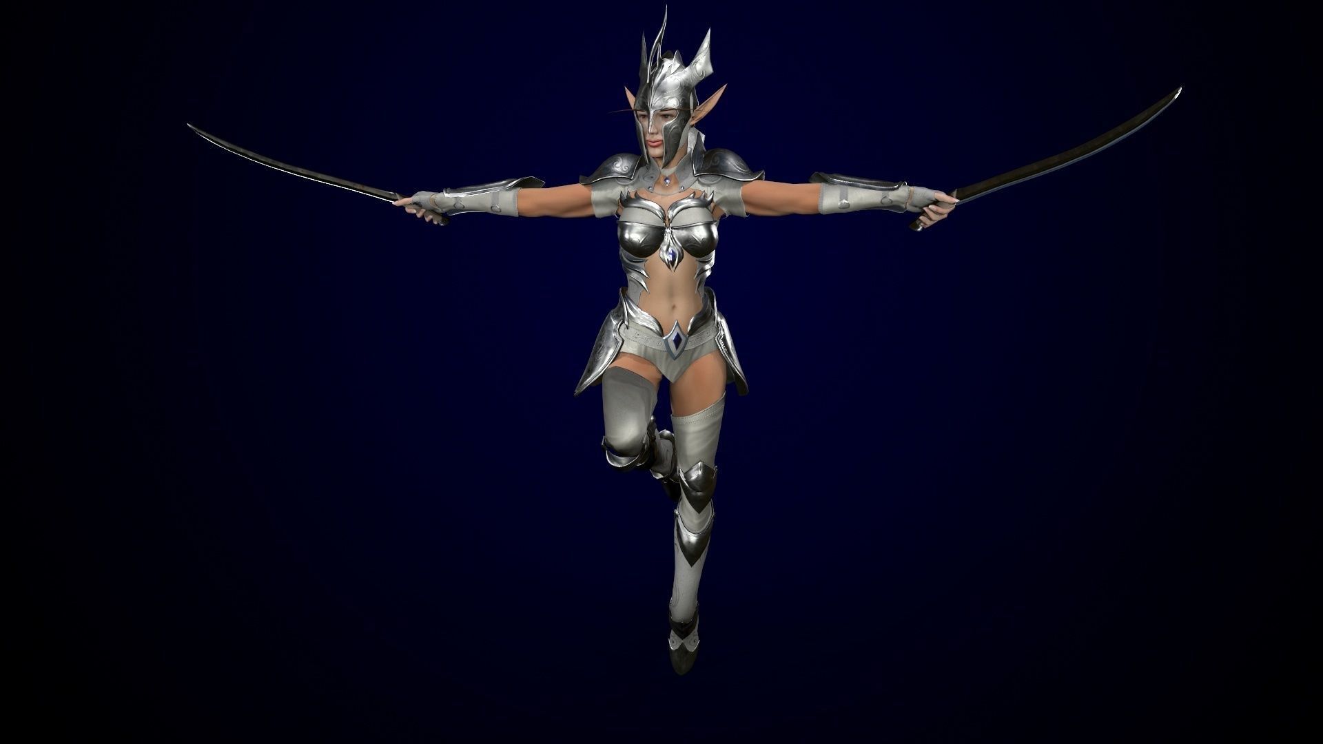 Low-poly game model  Elf Girl Low-poly 3D model_16