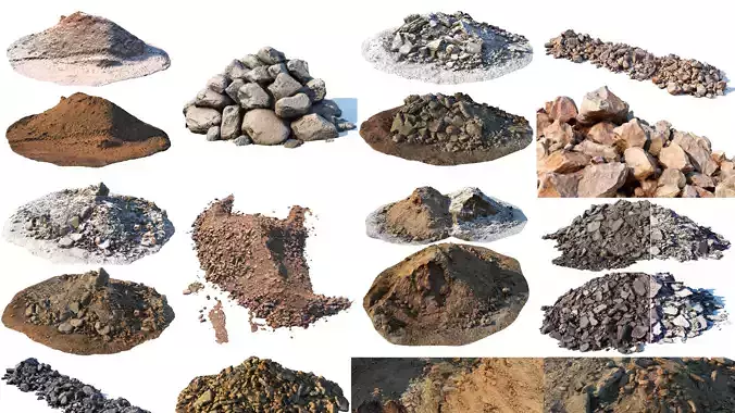 Various piles of soil and stones 3D Model Collection