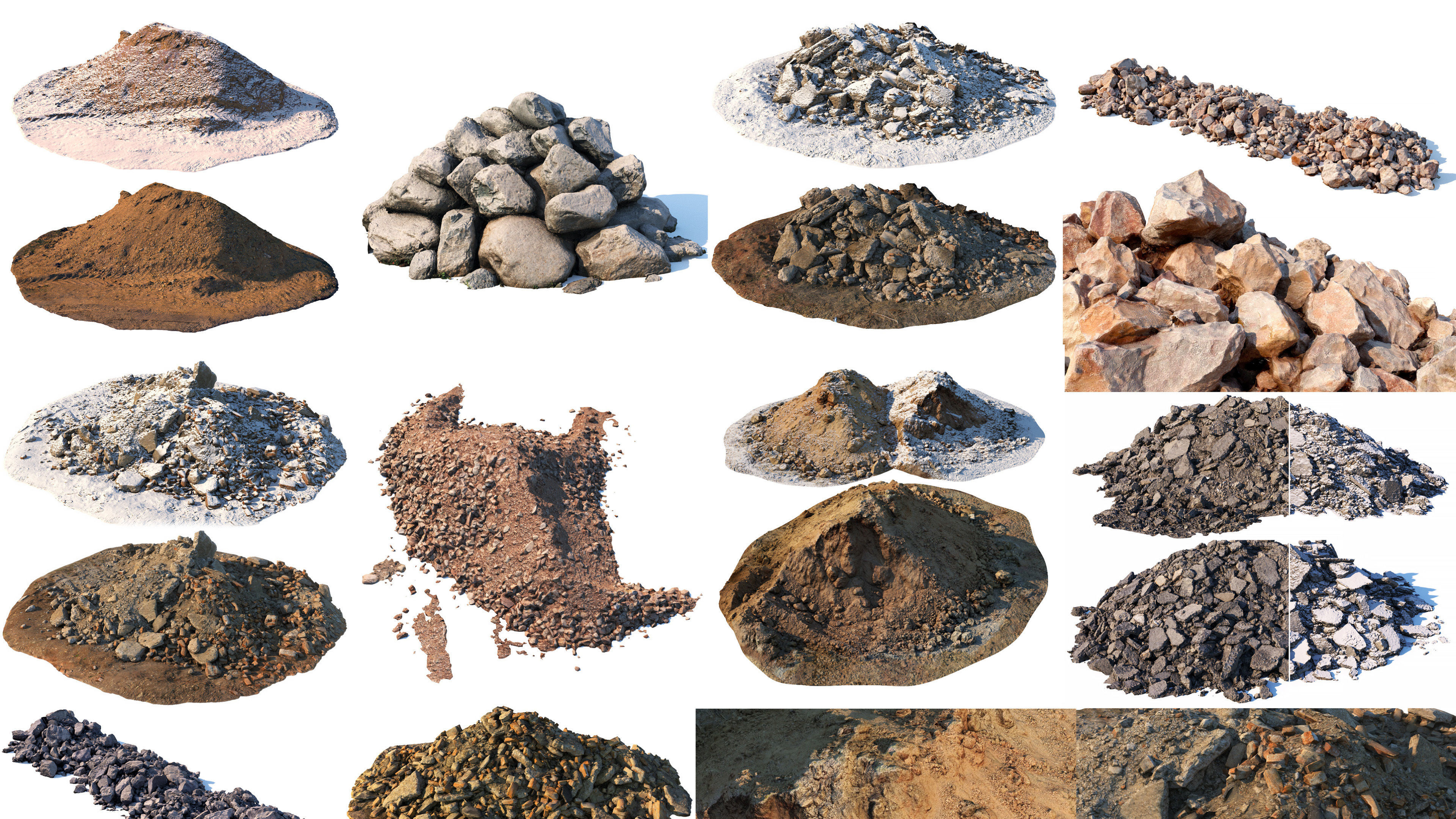Various piles of soil and stones 3D Model Collection_0