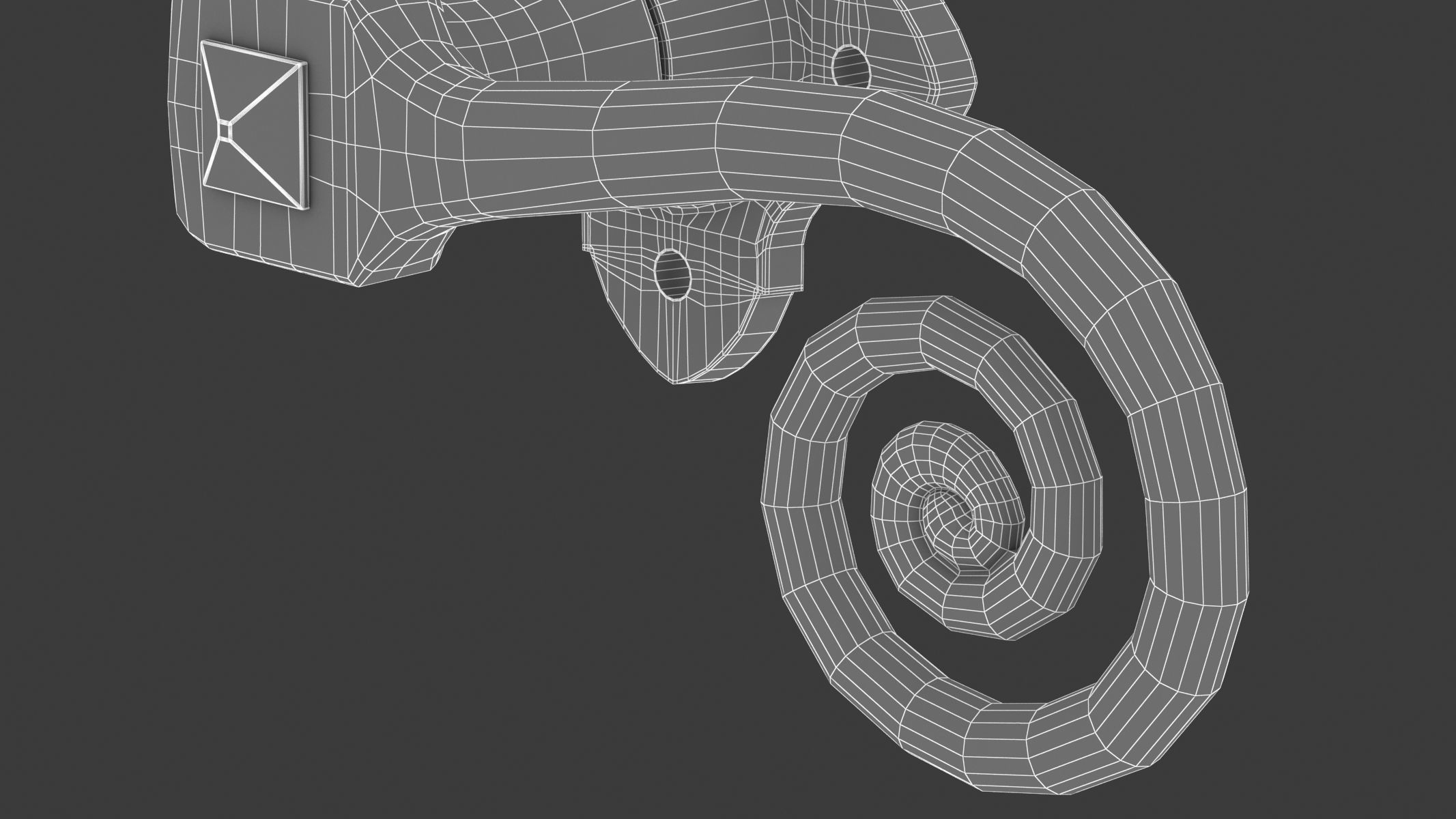 Curly Tail Black Antique Handle 3D model_9