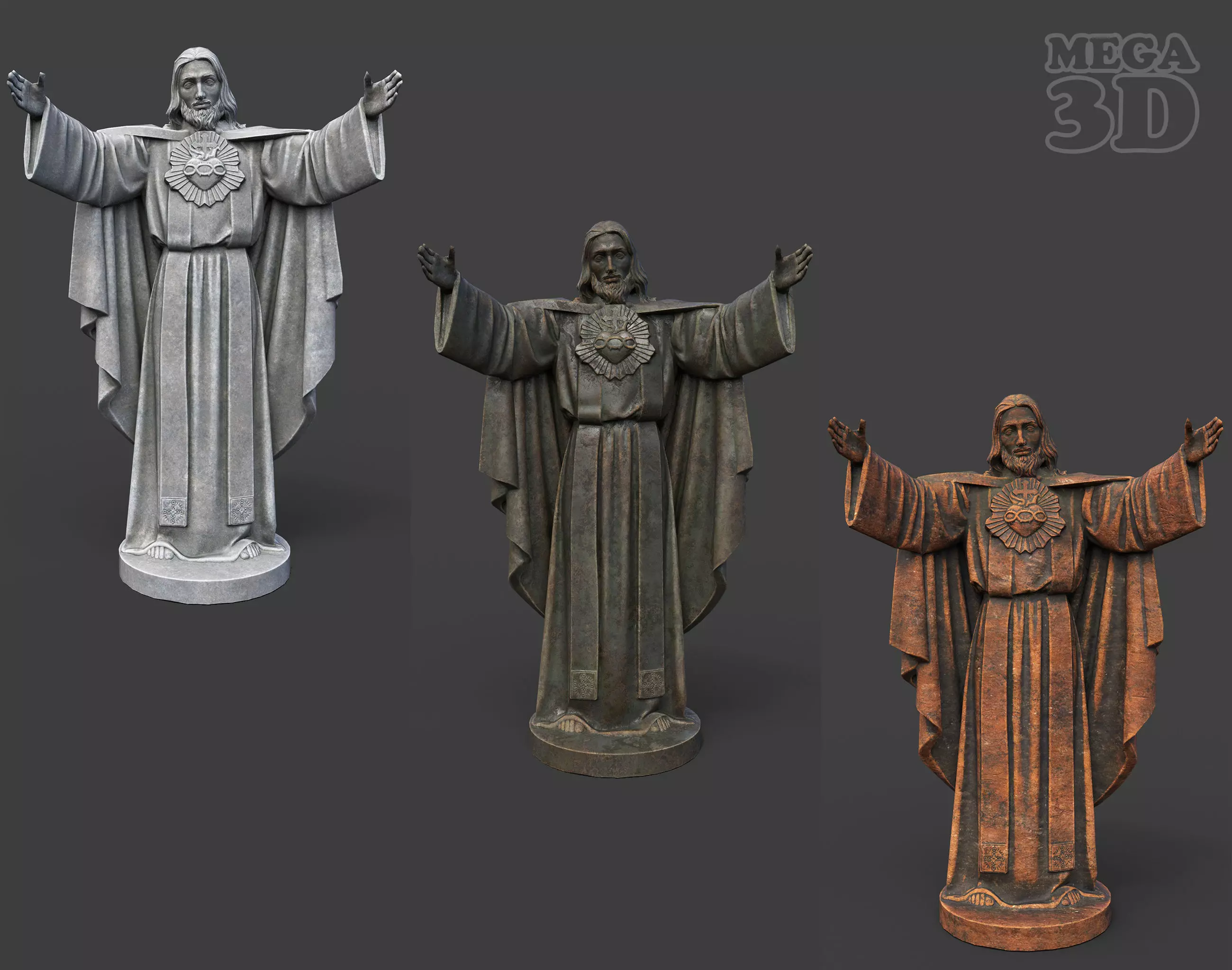 Low poly Jesus Sacred Heart Statue 220525 Low-poly 3D model_0