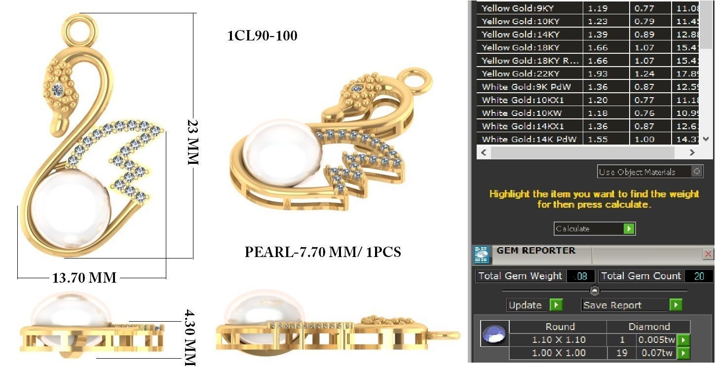 Swan Pendant 3dm 1render detail 3D print model_1