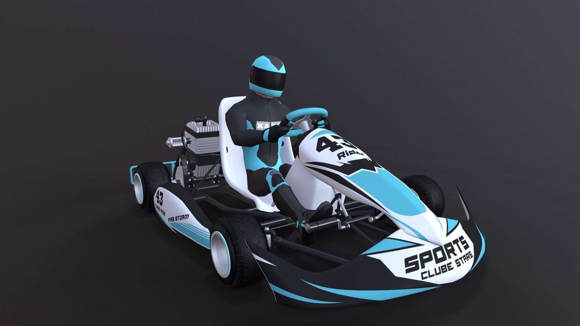 LowPolyKartWithPlayer1 go kart Low-poly 3D model_8