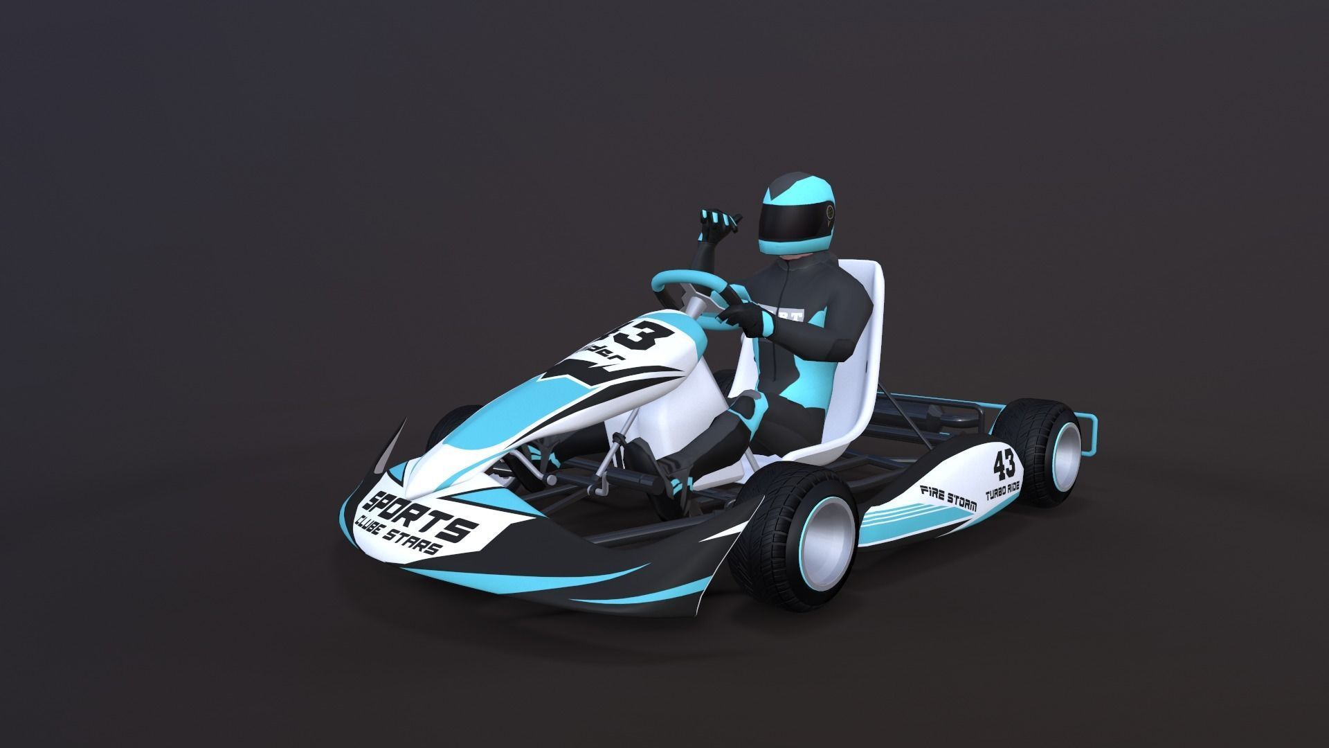 LowPolyKartWithPlayer1 go kart Low-poly 3D model_6
