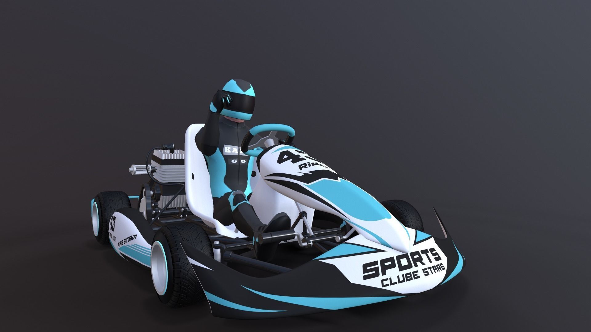 LowPolyKartWithPlayer1 go kart Low-poly 3D model_5