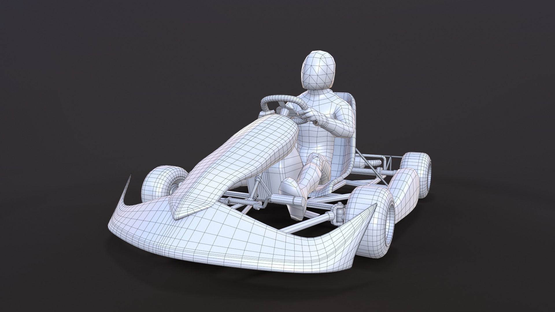 LowPolyKartWithPlayer1 go kart Low-poly 3D model_10