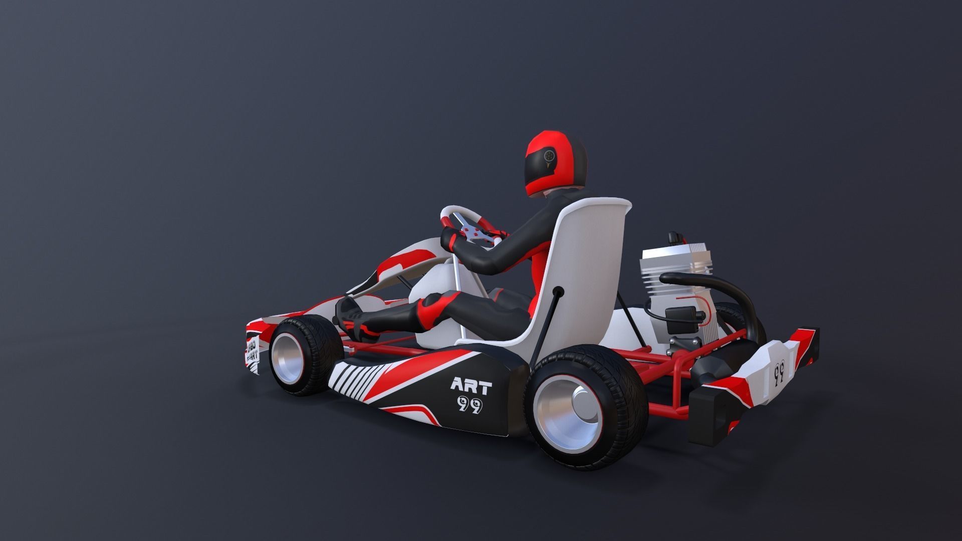LowPolyKartWithPlayer2 go kart Low-poly 3D model_5
