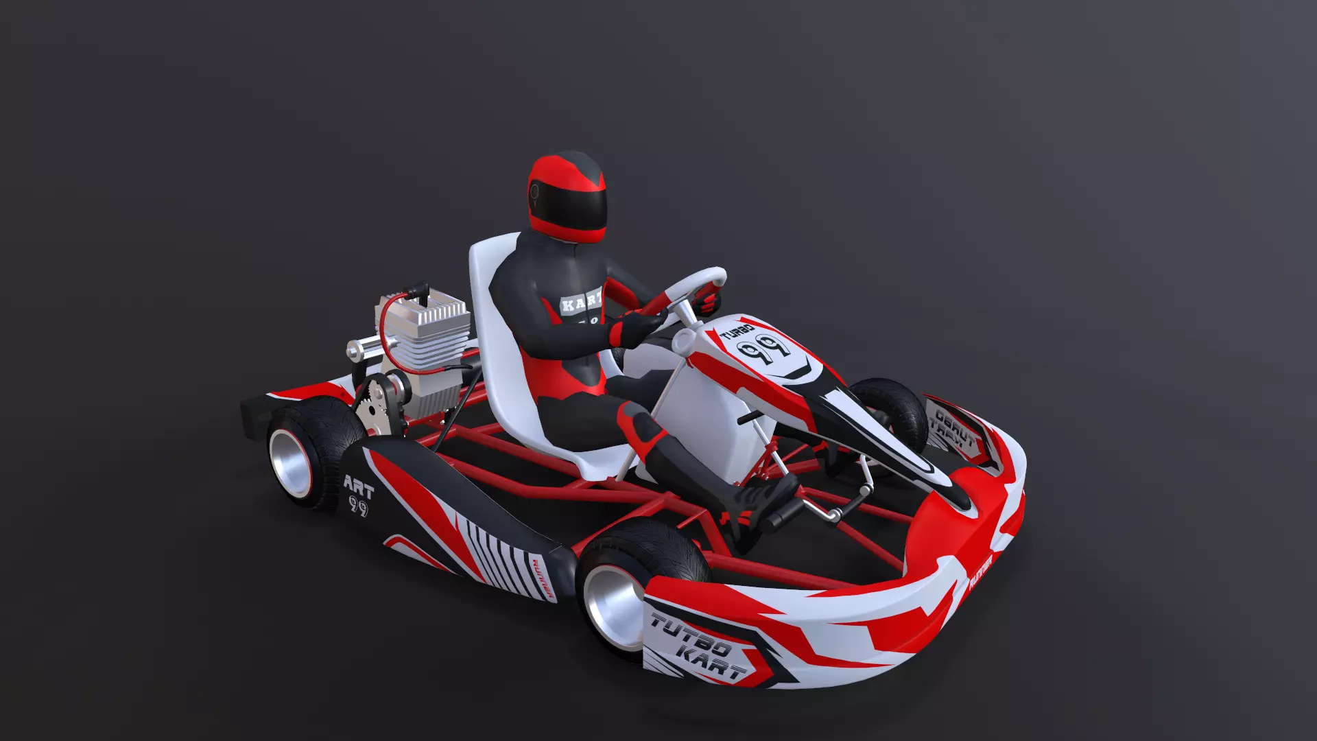 LowPolyKartWithPlayer2 go kart Low-poly 3D model_0