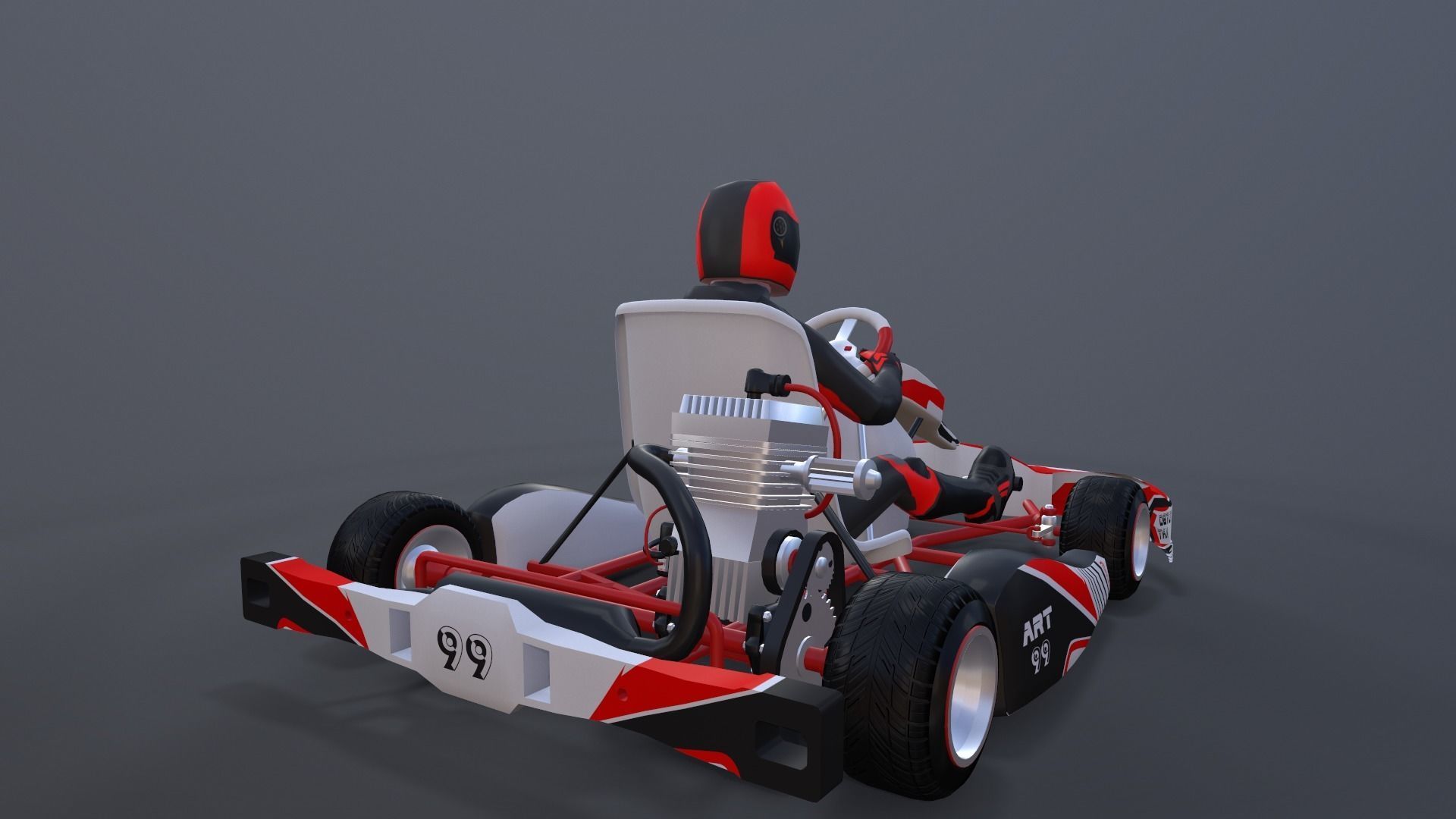 LowPolyKartWithPlayer2 go kart Low-poly 3D model_4