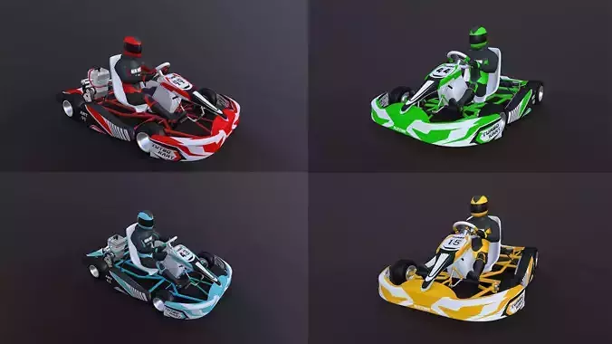 4LowPolyKartsWithPlayerPack 2 go kart Low-poly 3D model