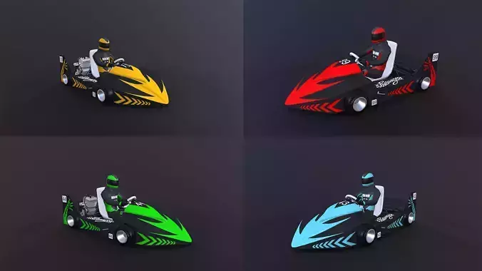 4LowPolyKartsWithPlayerPack 3 go kart Low-poly 3D model
