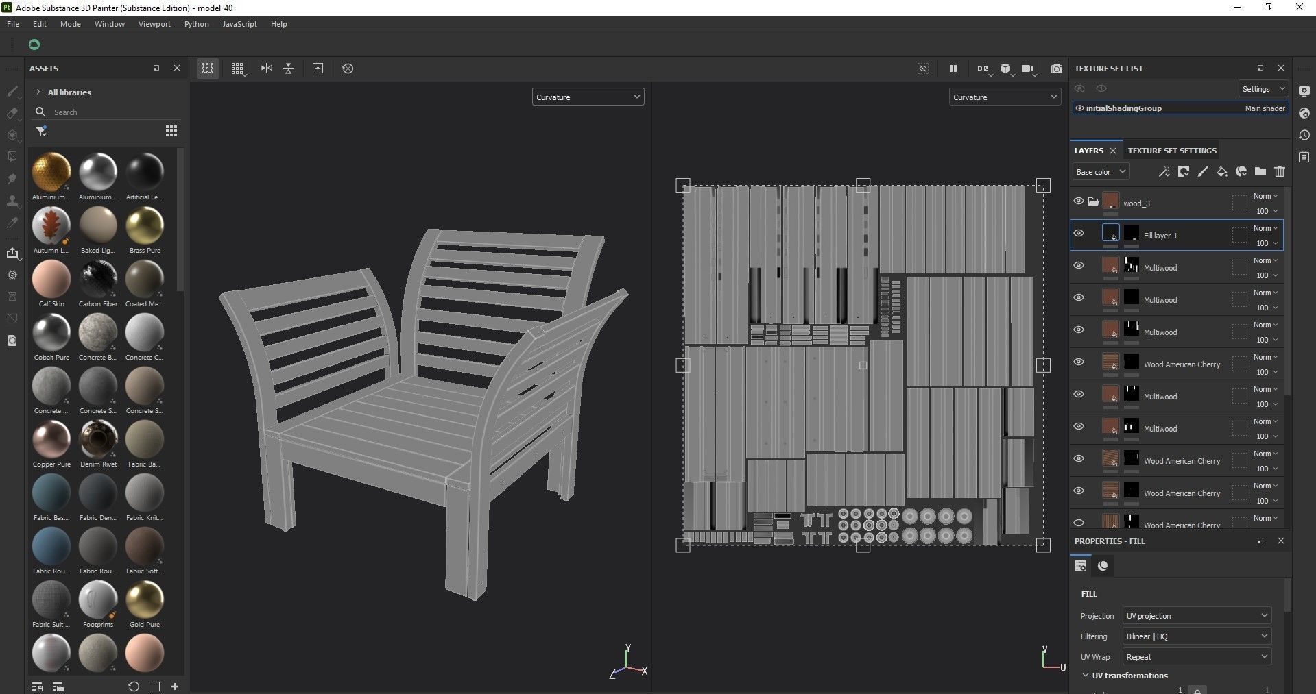 Armchair wooden chair 3D model_13