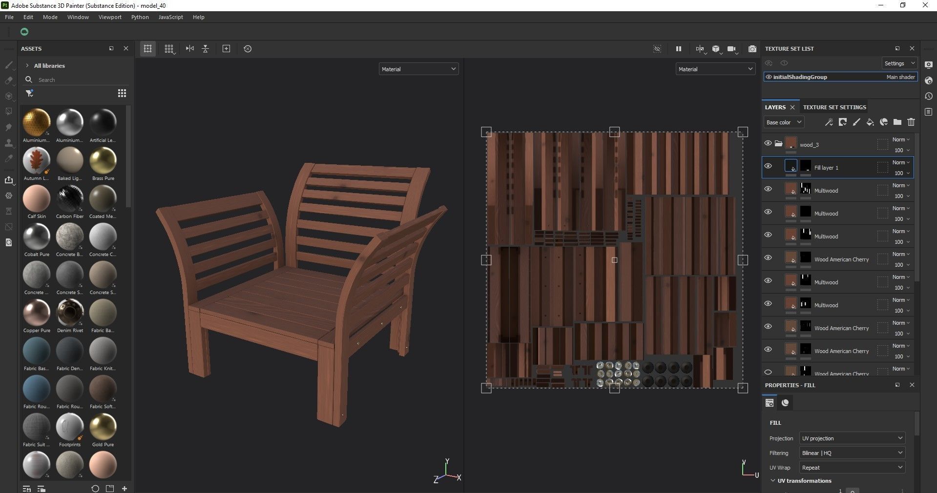 Armchair wooden chair 3D model_7