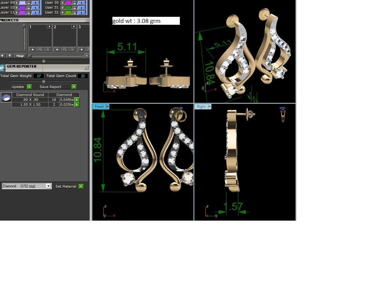 Women Diamond Earring 3D print model_5