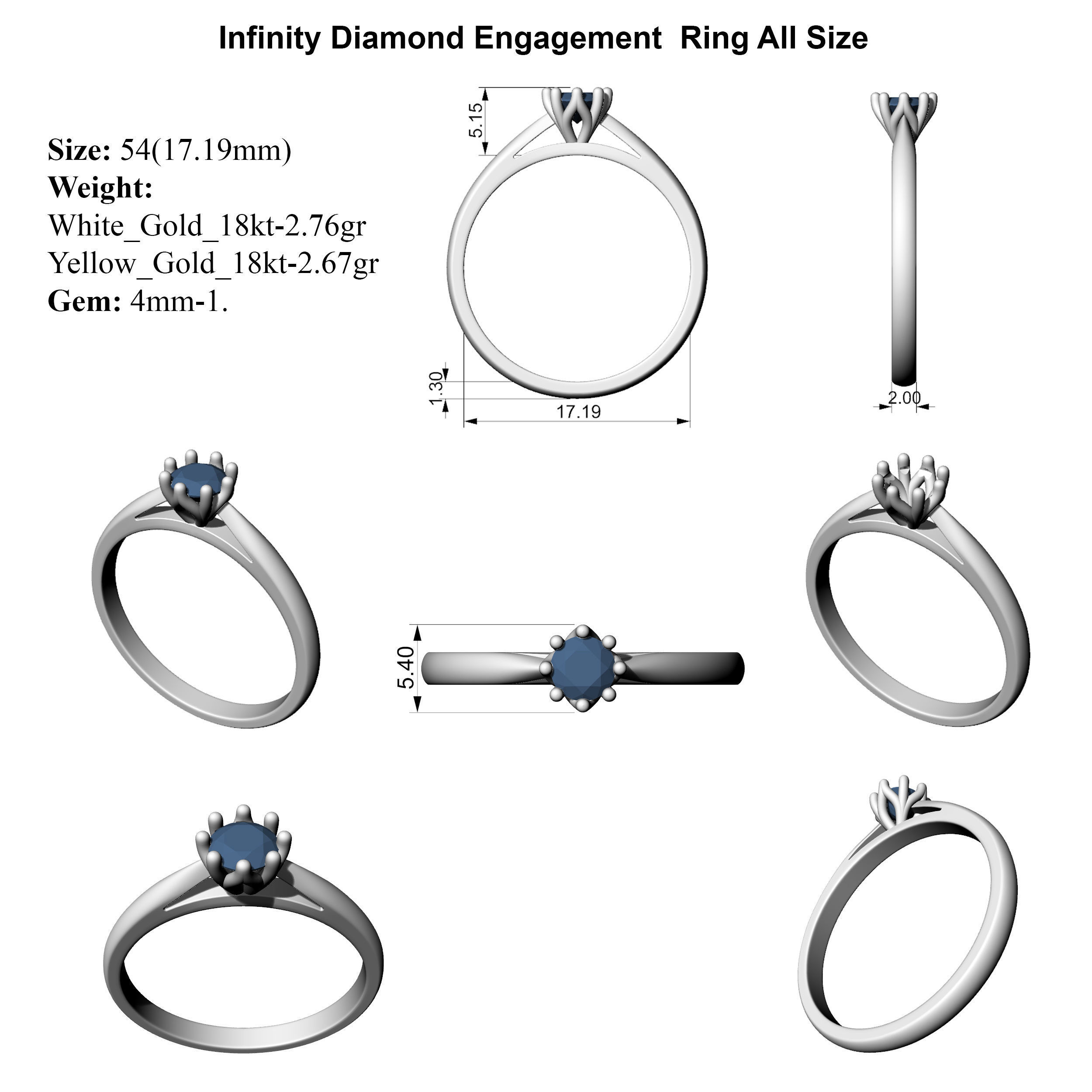 Infinity Diamond Engagement  Ring All Size 3D print model_6