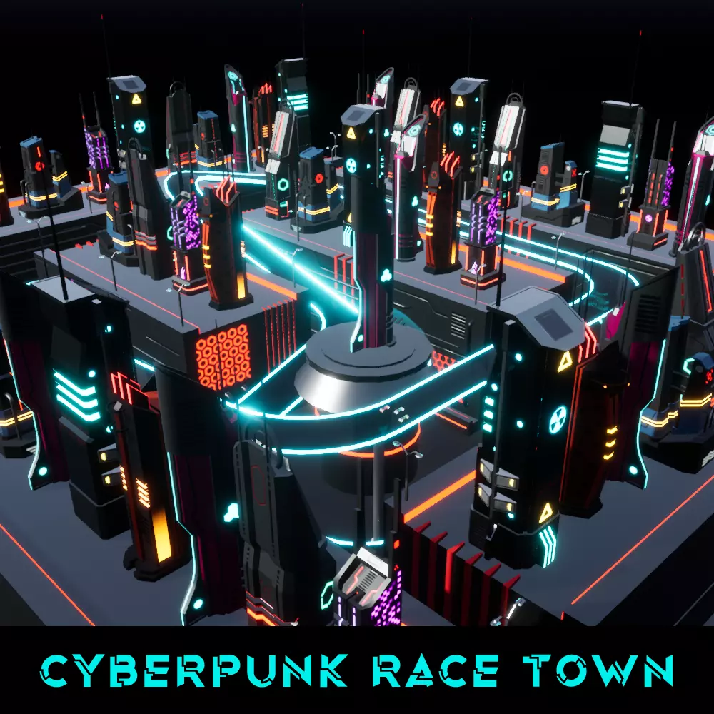 Cyberpunk Race Town Low-poly 3D model_0