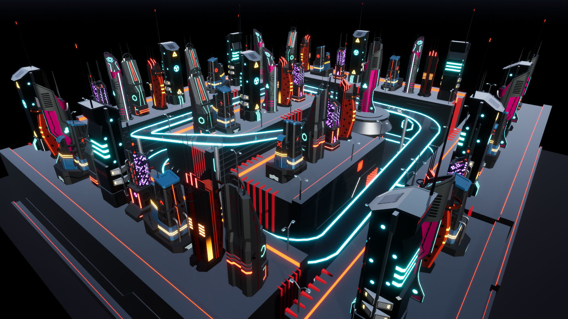 Cyberpunk Race Town Low-poly 3D model_19