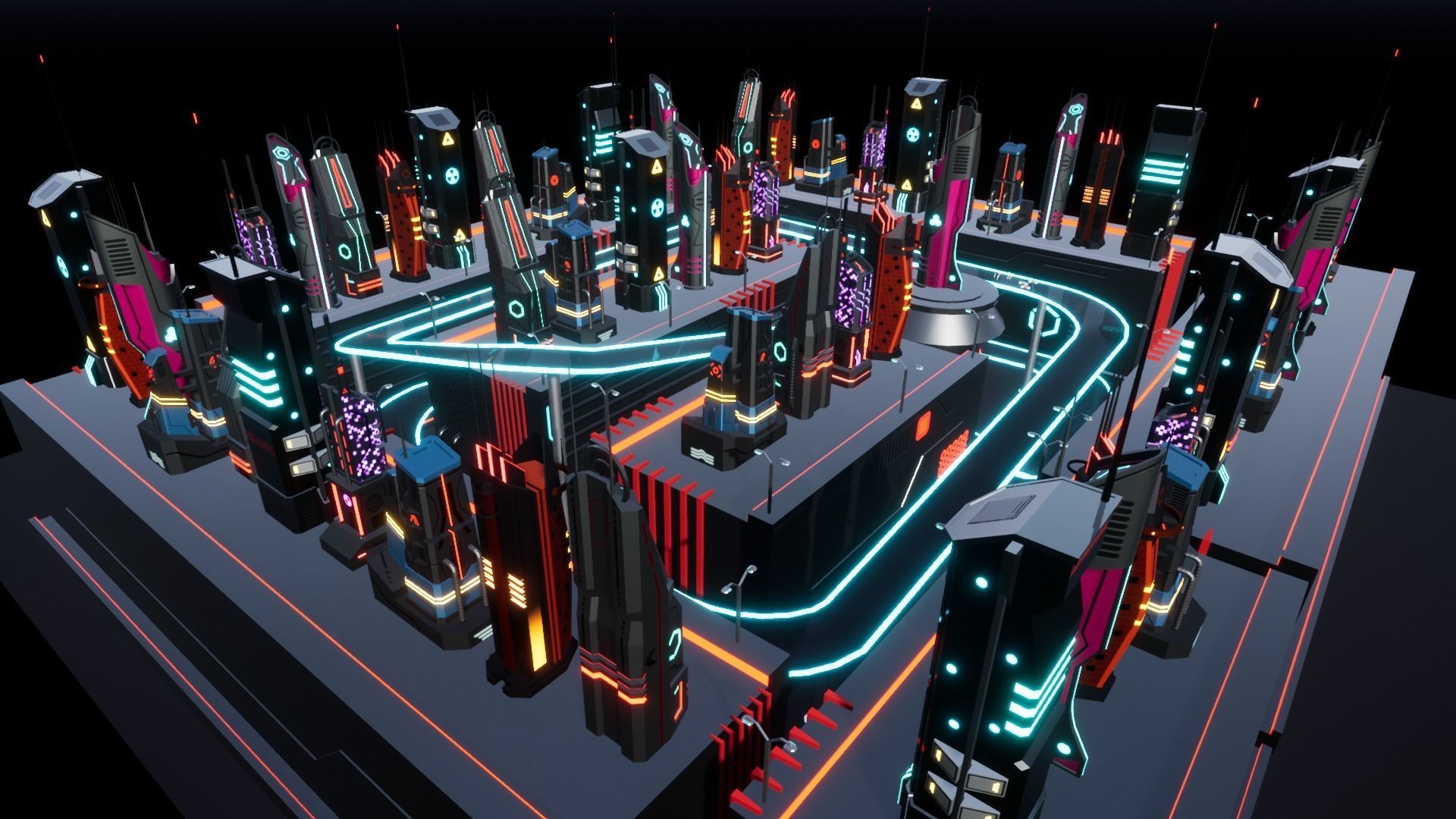 Cyberpunk Race Town Low-poly 3D model_8