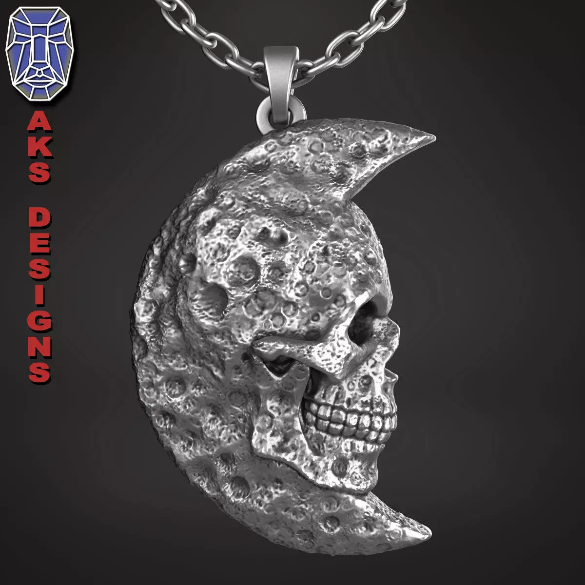 skull Pendant jewelry Moon v1 3D print model