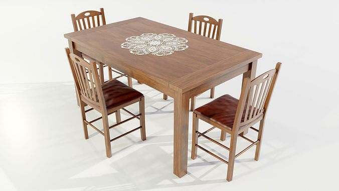 Wooden Dining Table 3D model 2