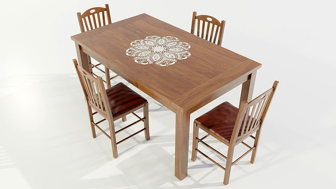 Wooden Dining Table 3D model 6
