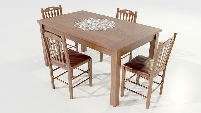 Wooden Dining Table 3D model 4