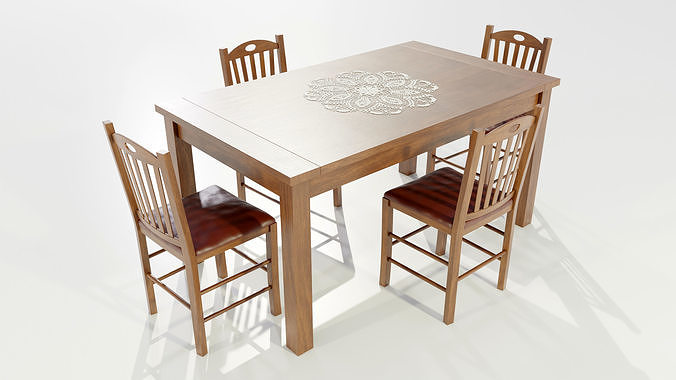 Wooden Dining Table 3D model 5