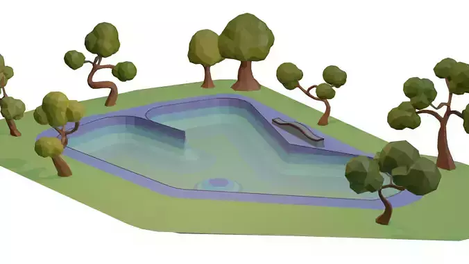 Low poly skatepark swimming pool with trees