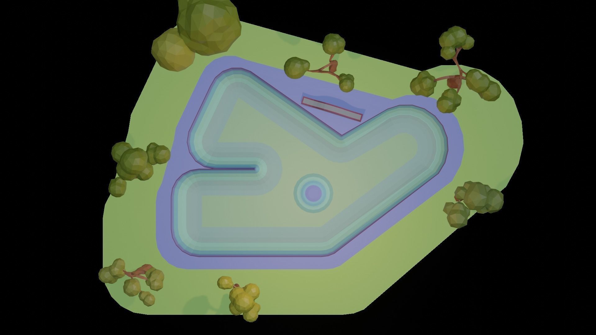 Low poly skatepark swimming pool with trees Free 3D model_1