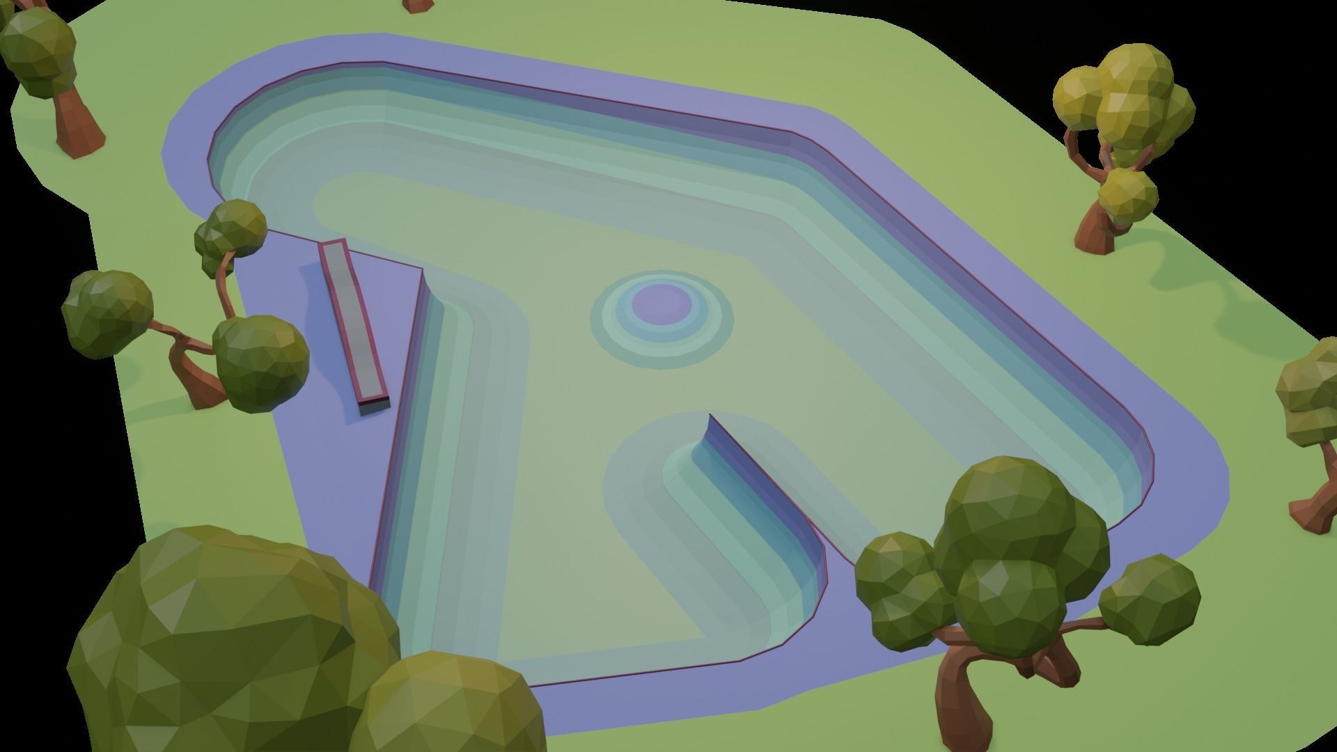 Low poly skatepark swimming pool with trees Free 3D model_3