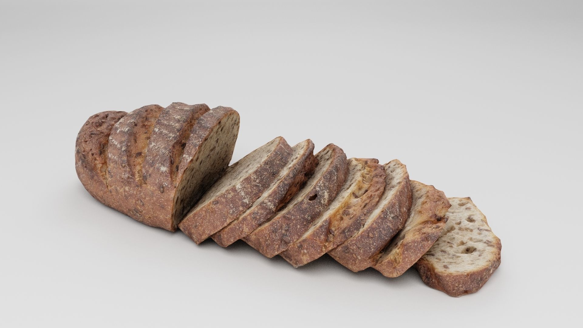 Sliced pieces of dark black bread with seeds baked products  3D model_4