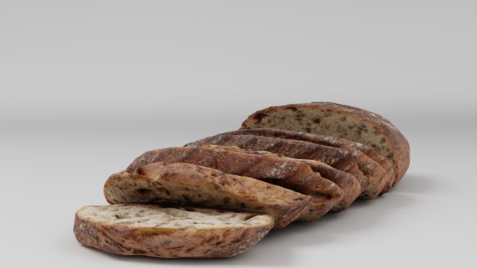 Sliced pieces of dark black bread with seeds baked products  3D model_1